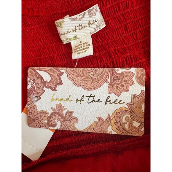 NWT Band Of The Free S Ruby Red Floral Smocked Back Bow Tie Straps Midi Dress - Picture 9 of 15